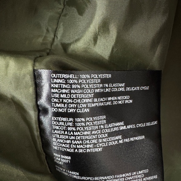 Bernardo Mens Olive Green Bomber Jacket Lightweight Small Jacket Casual Cargo - Picture 9 of 10